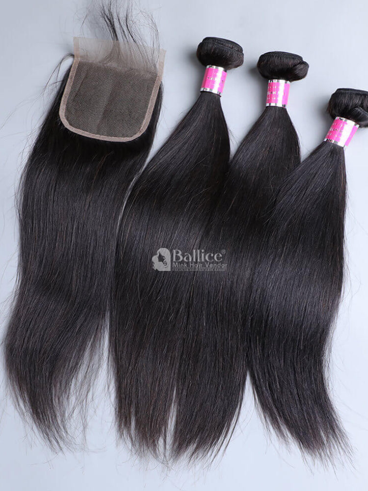 Mink Hair Weave Human Hair Straight Bundles With Closure 