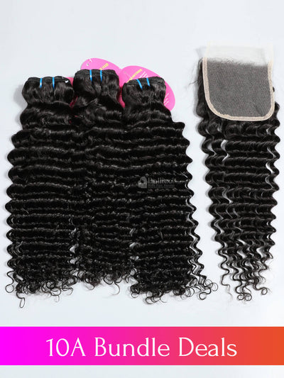 mink Brazilian HairDeep-Wave-Hair-Bundles-with-Closure-Ballice-Virgin-Hair
